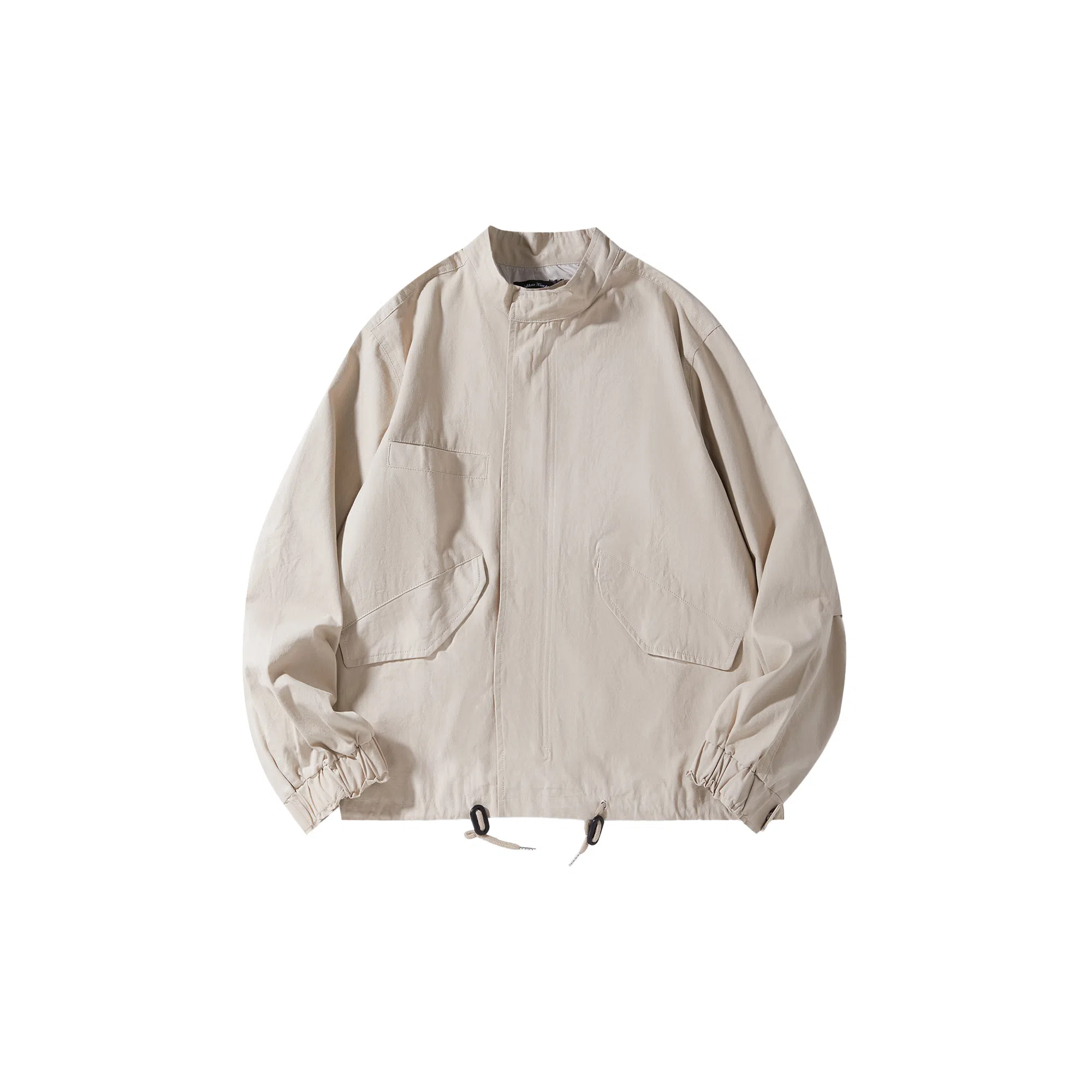 我是大卫 休闲多口袋拉链工装教练立领宽松夹克 男女同款 白灰色