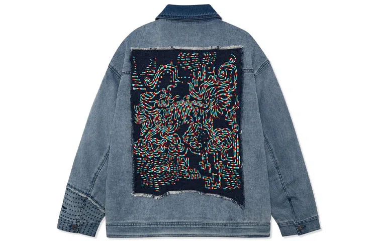 中国李宁 运动篮球系列 宽松水洗牛仔棉服 冬季 情侣款 蓝色