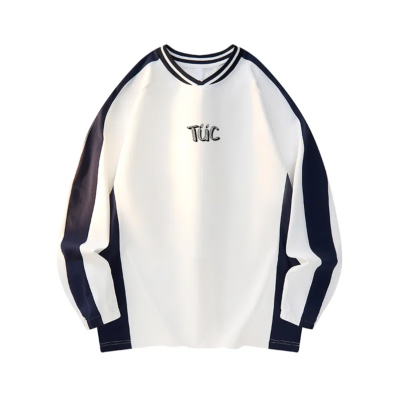 啄木鸟 日系复古字母印花经典条纹拼接撞色设计舒适亲肤百搭卫衣 男女同款 白色