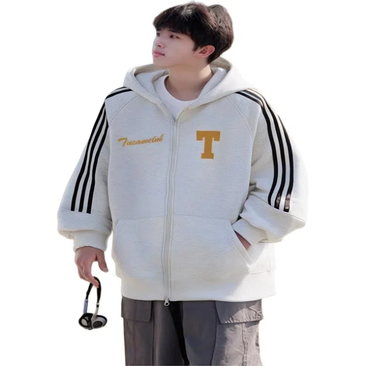 啄木鸟 美式连帽宽松舒适通勤百搭长袖卫衣 男女同款 白花灰