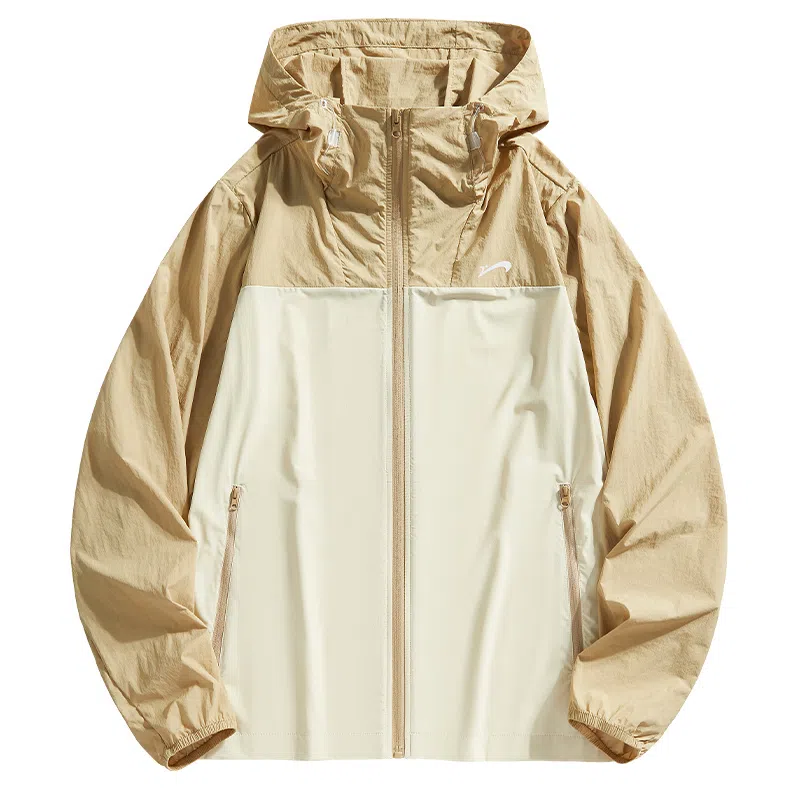 贵人鸟 透护轻逸系列 美式复古高街舒适时尚简约拼接撞色口袋拉链轻薄连帽 透气防紫外线防晒服 男女同款