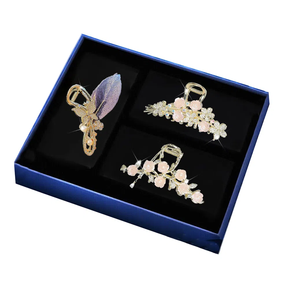 缔晶 森系优雅山茶花鲨鱼夹 清新浪漫日常通勤发饰 合金 发夹 女款