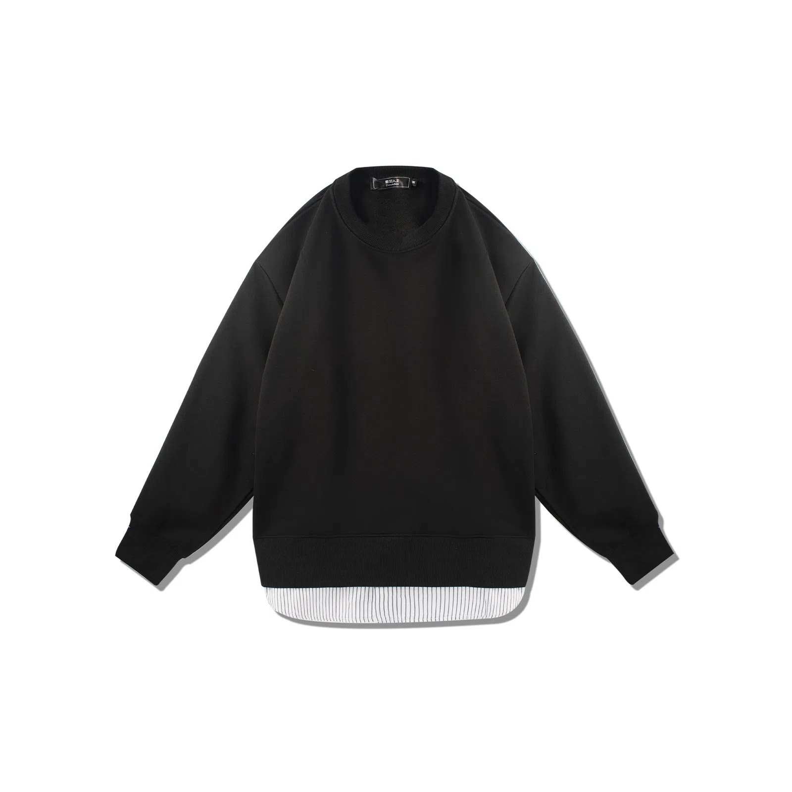 我是大卫 韩版时尚潮流圆领长袖宽松假两件套头卫衣 男女同款 黑色