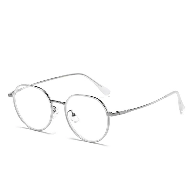 山一丸 金属宽边高级眼镜时尚防蓝光眼镜 可配度数平光镜 不锈钢 圆形 光学镜架 男女同款情侣款