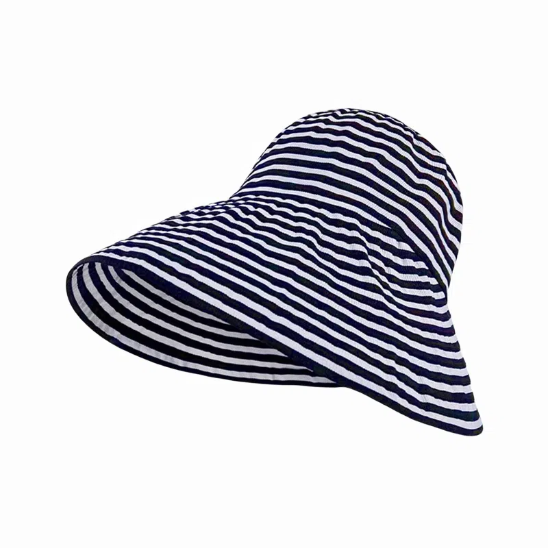 北极绒 日系夏季可折叠条纹防晒时尚百搭大头围显脸小户外出游必备 聚酯纤维 渔夫帽 男女同款情侣款