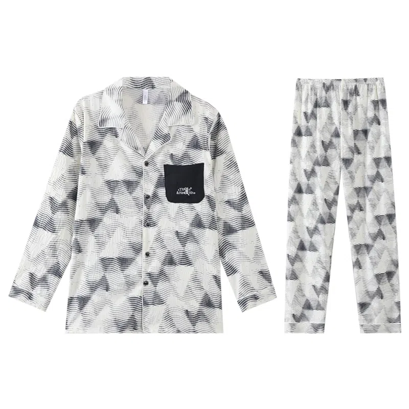 兰缪 舒适透气长袖长裤云朵棉薄款可外穿家居服睡衣套装 男款 图片色