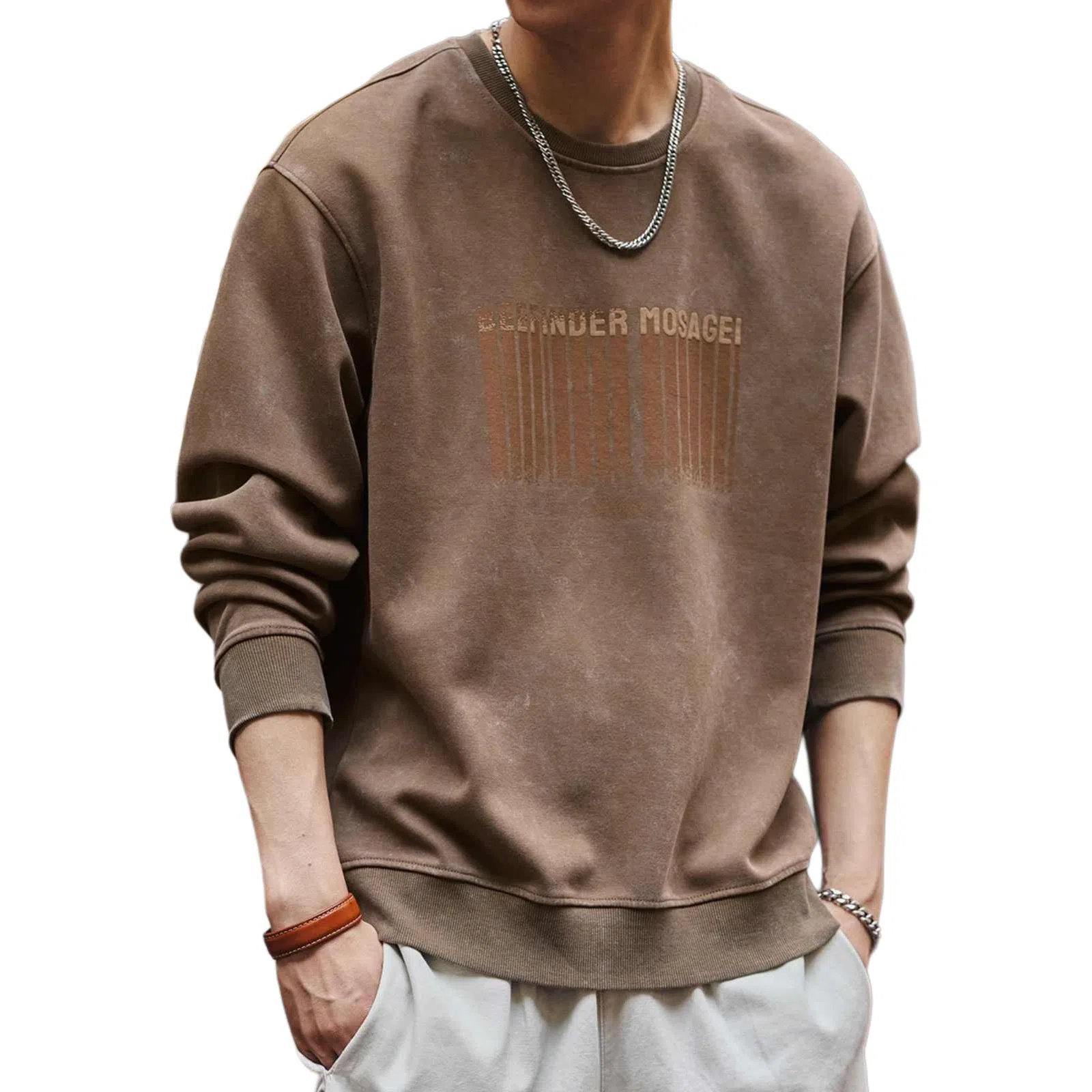 格蓝鹿 套头重磅做旧印花卫衣 男款