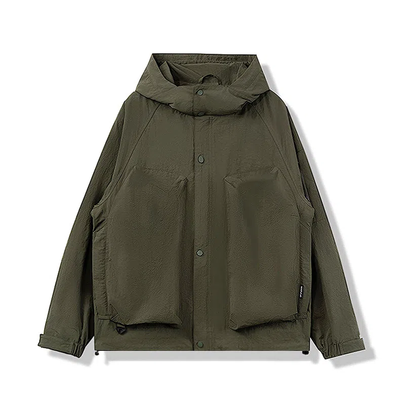 鸭鸭 美式潮牌高街纯色大口袋设计薄款凉爽百搭宽松休闲连帽夹克外套 男女同款