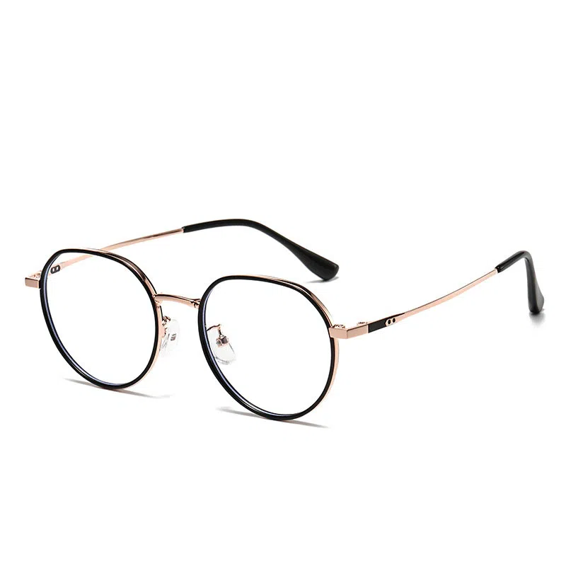 山一丸 金属宽边高级眼镜时尚防蓝光眼镜 可配度数平光镜 不锈钢 圆形 光学镜架 男女同款情侣款