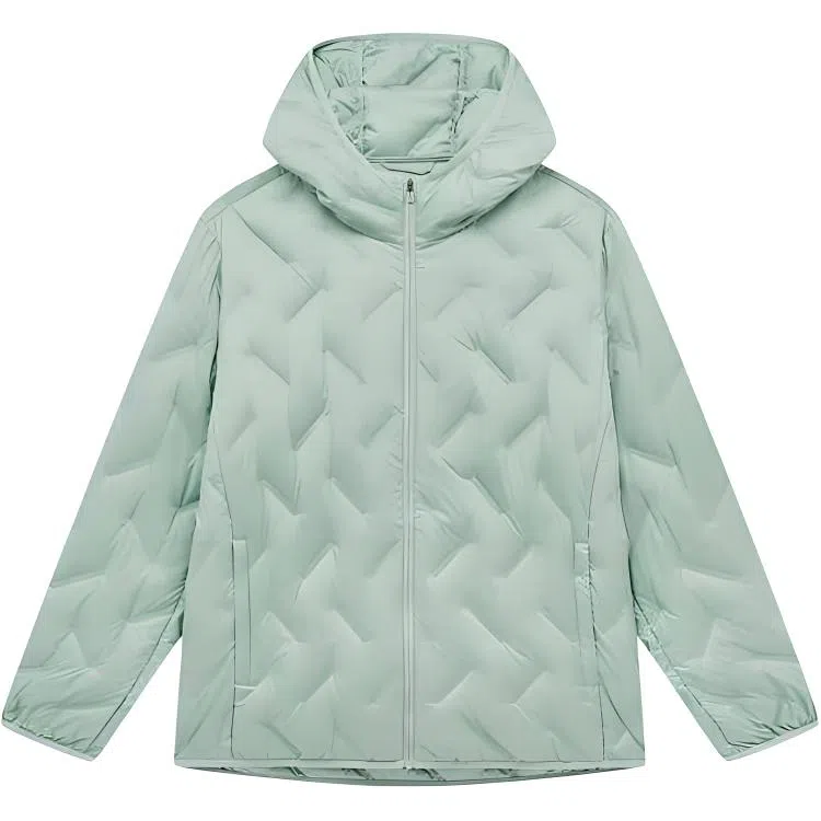 特步 跑步系列 纯色拉链连帽舒适透气短款羽绒服 男款 浅石绿