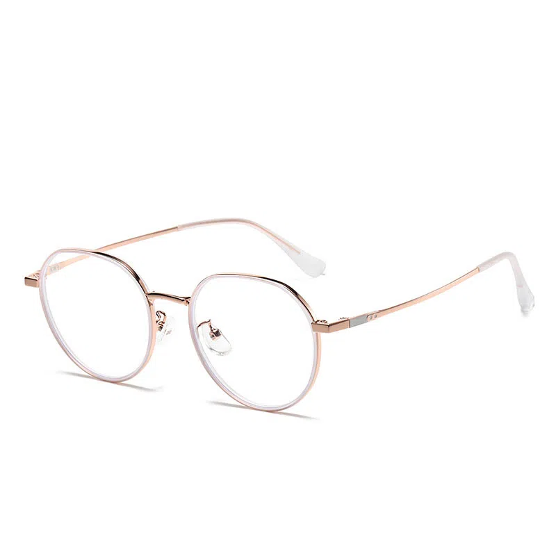 山一丸 金属宽边高级眼镜时尚防蓝光眼镜 可配度数平光镜 不锈钢 圆形 光学镜架 男女同款情侣款