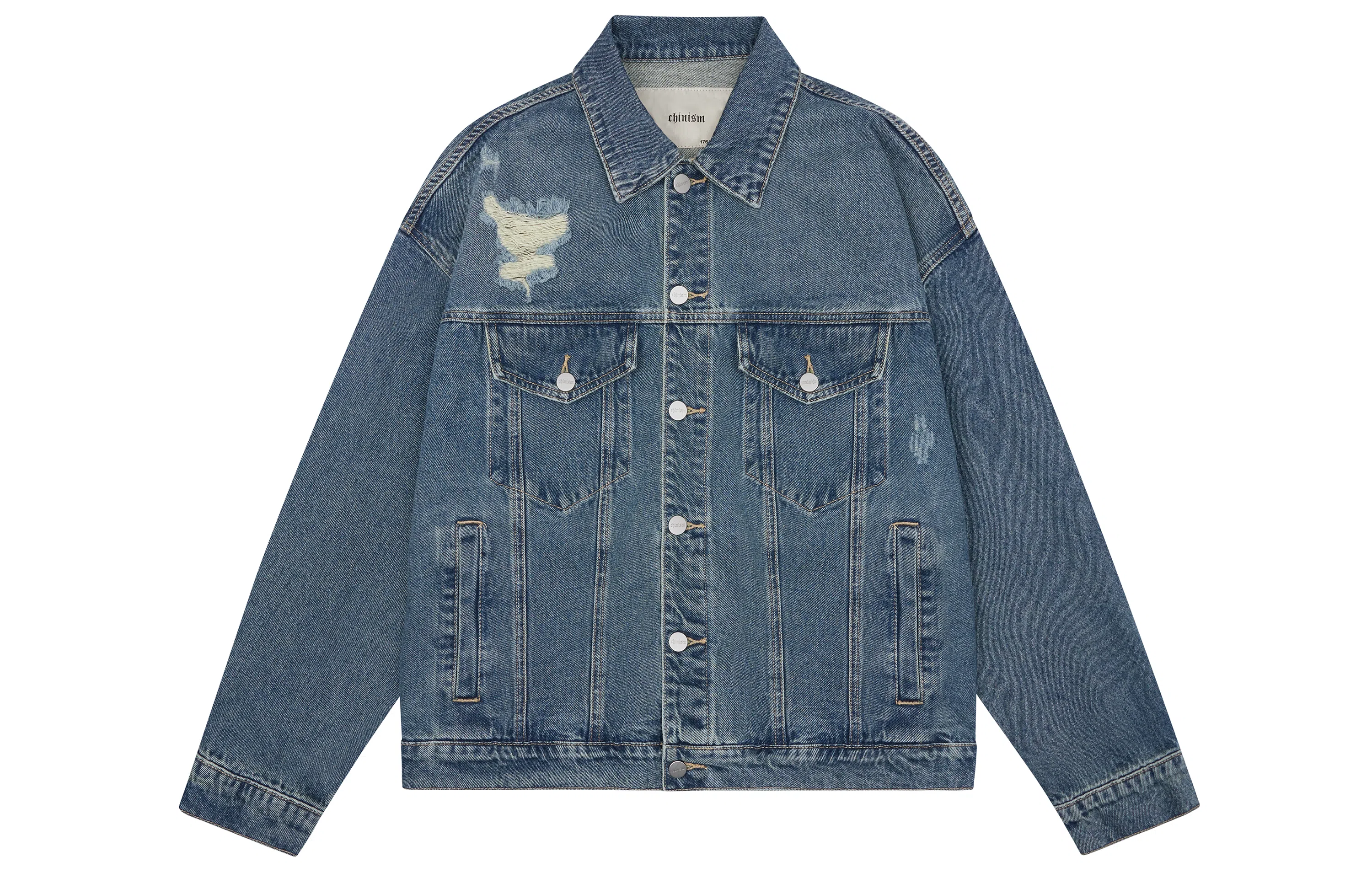 CHINISM Washed Vintage Distressed Denim Jacket