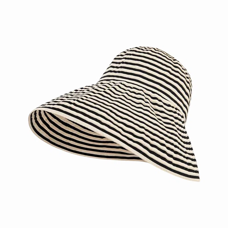 北极绒 日系夏季可折叠条纹防晒时尚百搭大头围显脸小户外出游必备 聚酯纤维 渔夫帽 男女同款情侣款