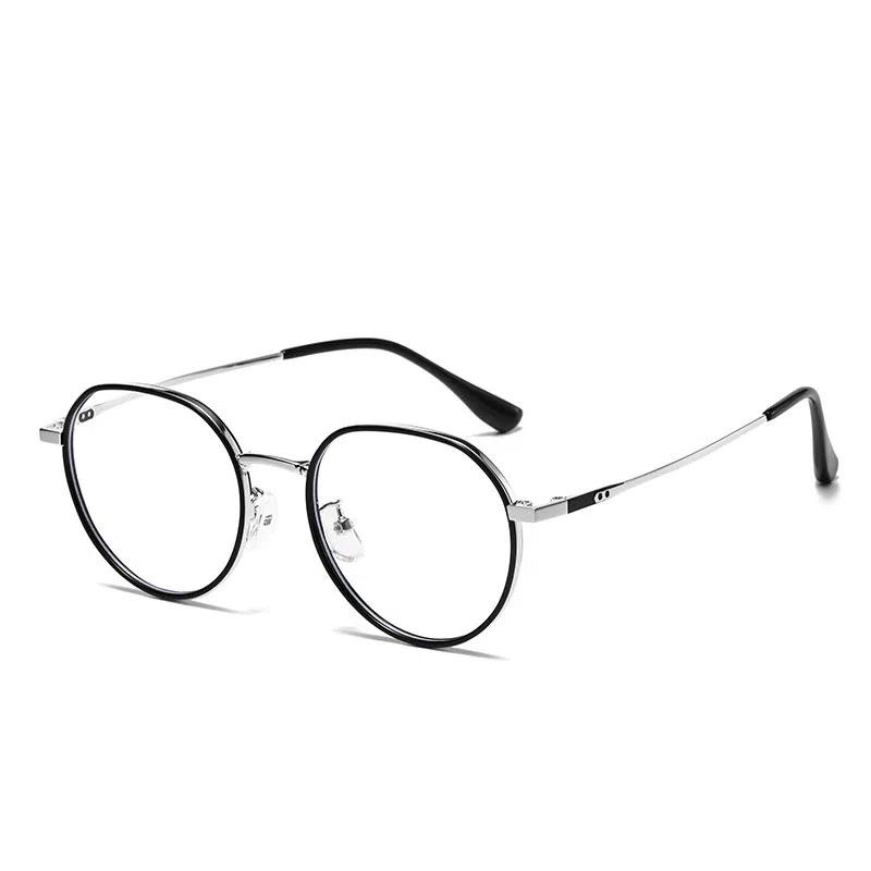 山一丸 金属宽边高级眼镜时尚防蓝光眼镜 可配度数平光镜 不锈钢 圆形 光学镜架 男女同款情侣款