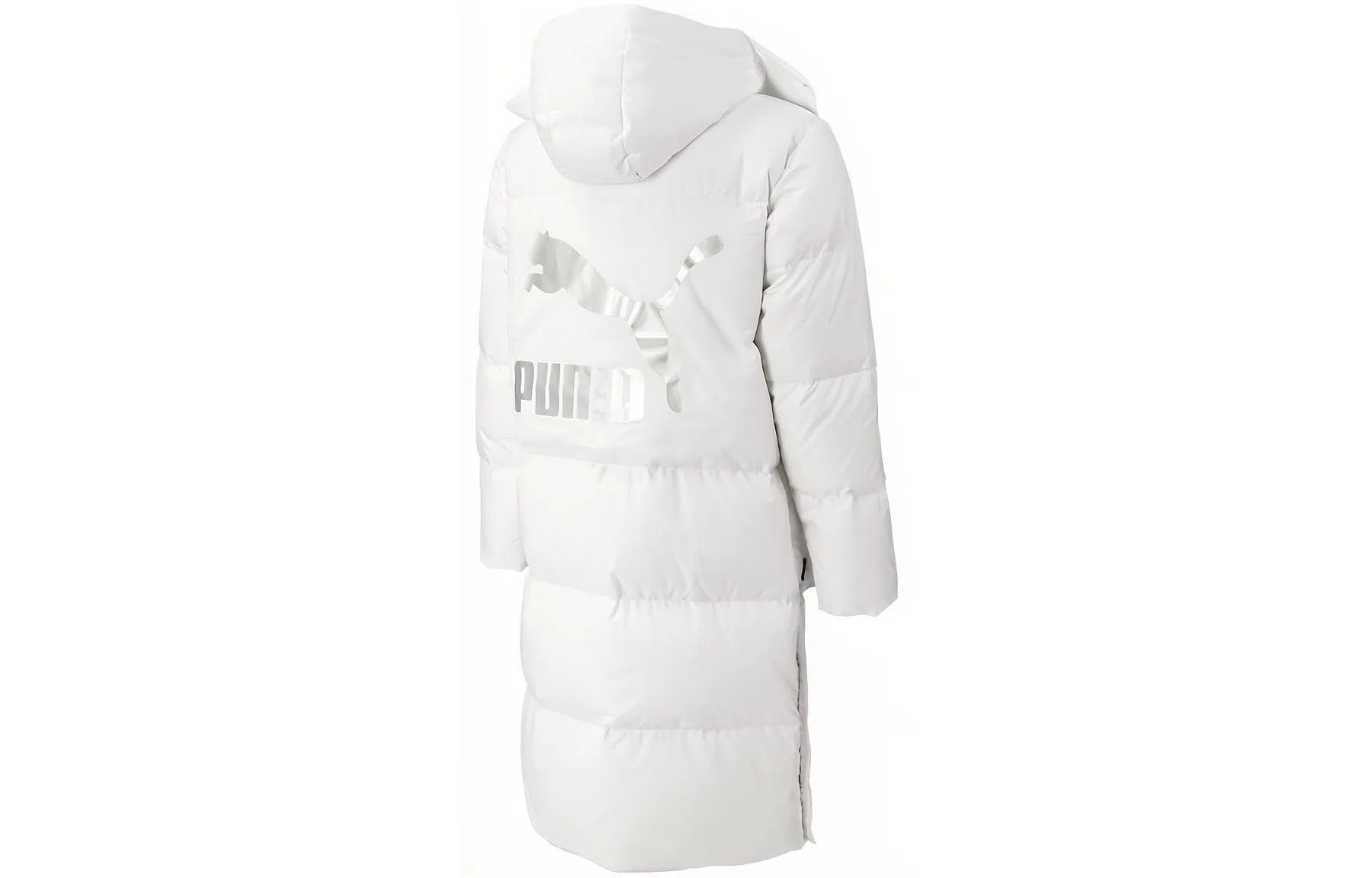 PUMA Logo Print Long Down Jacket White