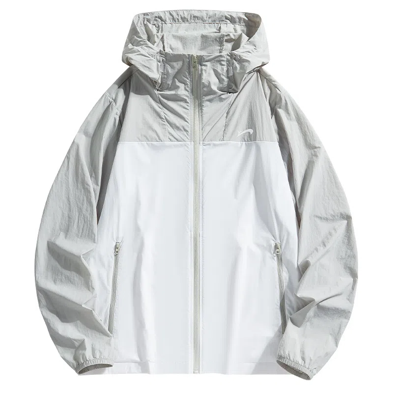 贵人鸟 透护轻逸系列 美式复古高街舒适时尚简约拼接撞色口袋拉链轻薄连帽 透气防紫外线防晒服 男女同款