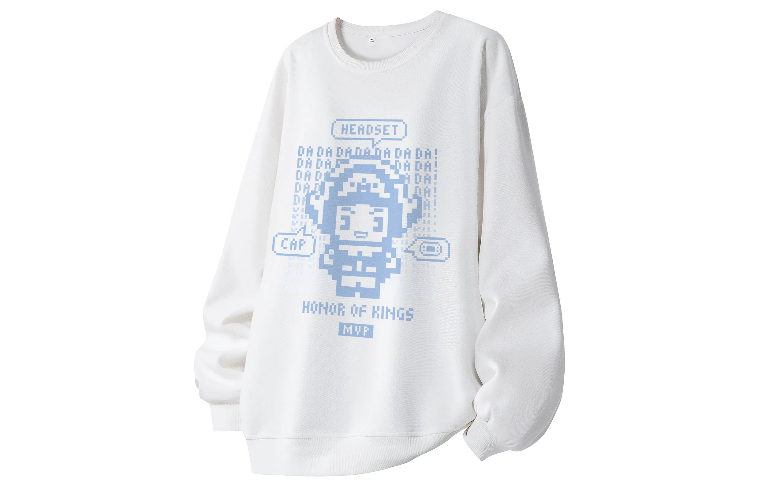 王者荣耀 鲁班七号电玩小子款 美式复古像素风鲁班趣味字母涂鸦落肩长袖休闲宽松套头多巴胺重磅圆领卫衣 男女同款