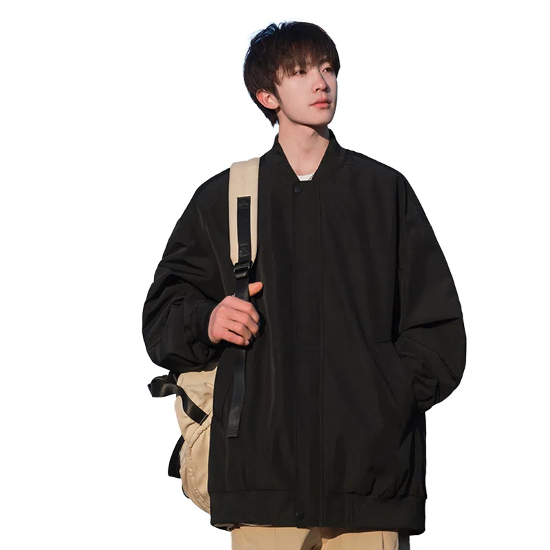 人本 露营登山户外街头防水防风复古纯色棒球领拼接口袋宽松落肩长袖开衫上衣夹克外套 男女同款 太空灰