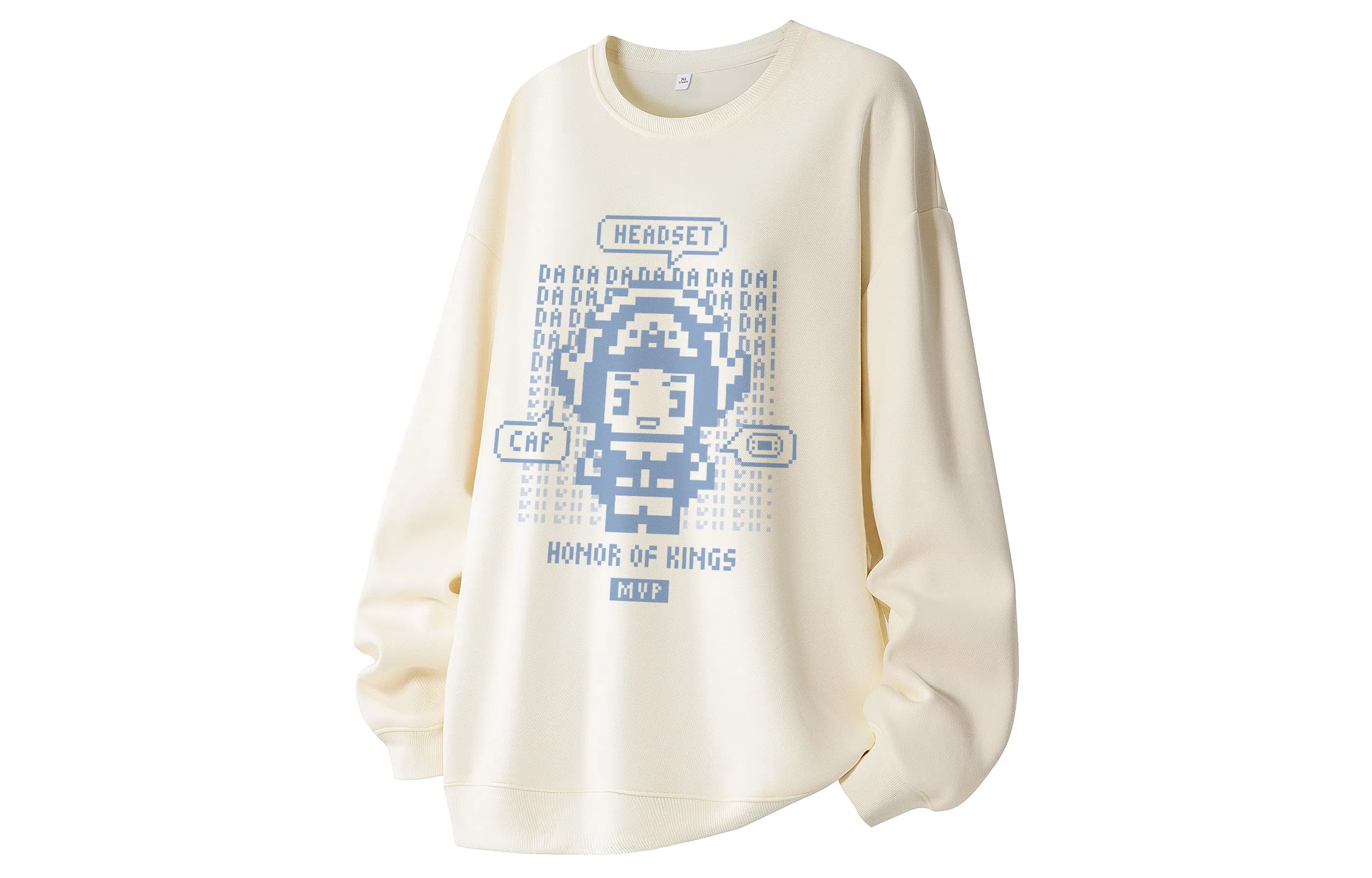 王者荣耀 鲁班七号电玩小子款 美式复古像素风鲁班趣味字母涂鸦落肩长袖休闲宽松套头多巴胺重磅圆领卫衣 男女同款