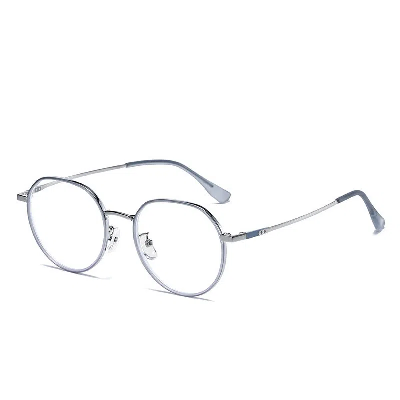 山一丸 金属宽边高级眼镜时尚防蓝光眼镜 可配度数平光镜 不锈钢 圆形 光学镜架 男女同款情侣款