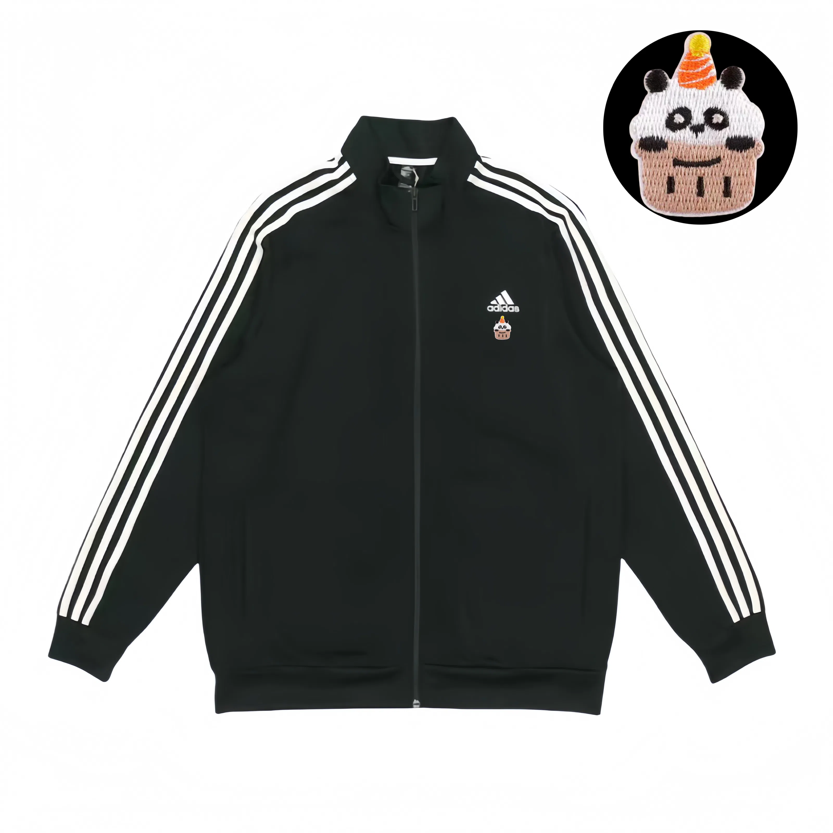 adidas Embroidered Panda Striped Bomber Jacket Black