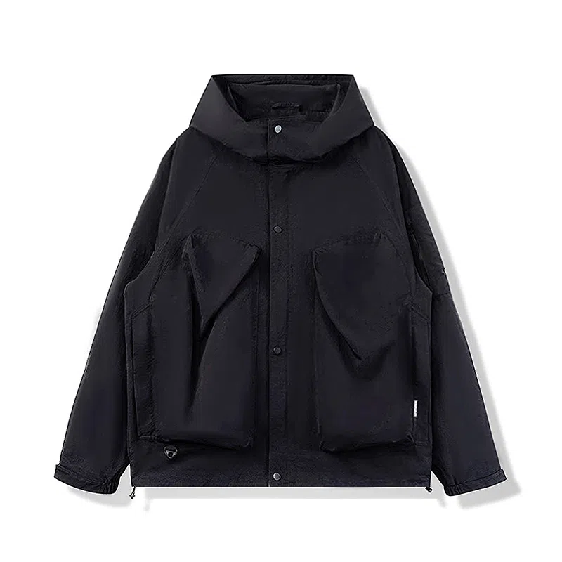 鸭鸭 美式潮牌高街纯色大口袋设计薄款凉爽百搭宽松休闲连帽夹克外套 男女同款