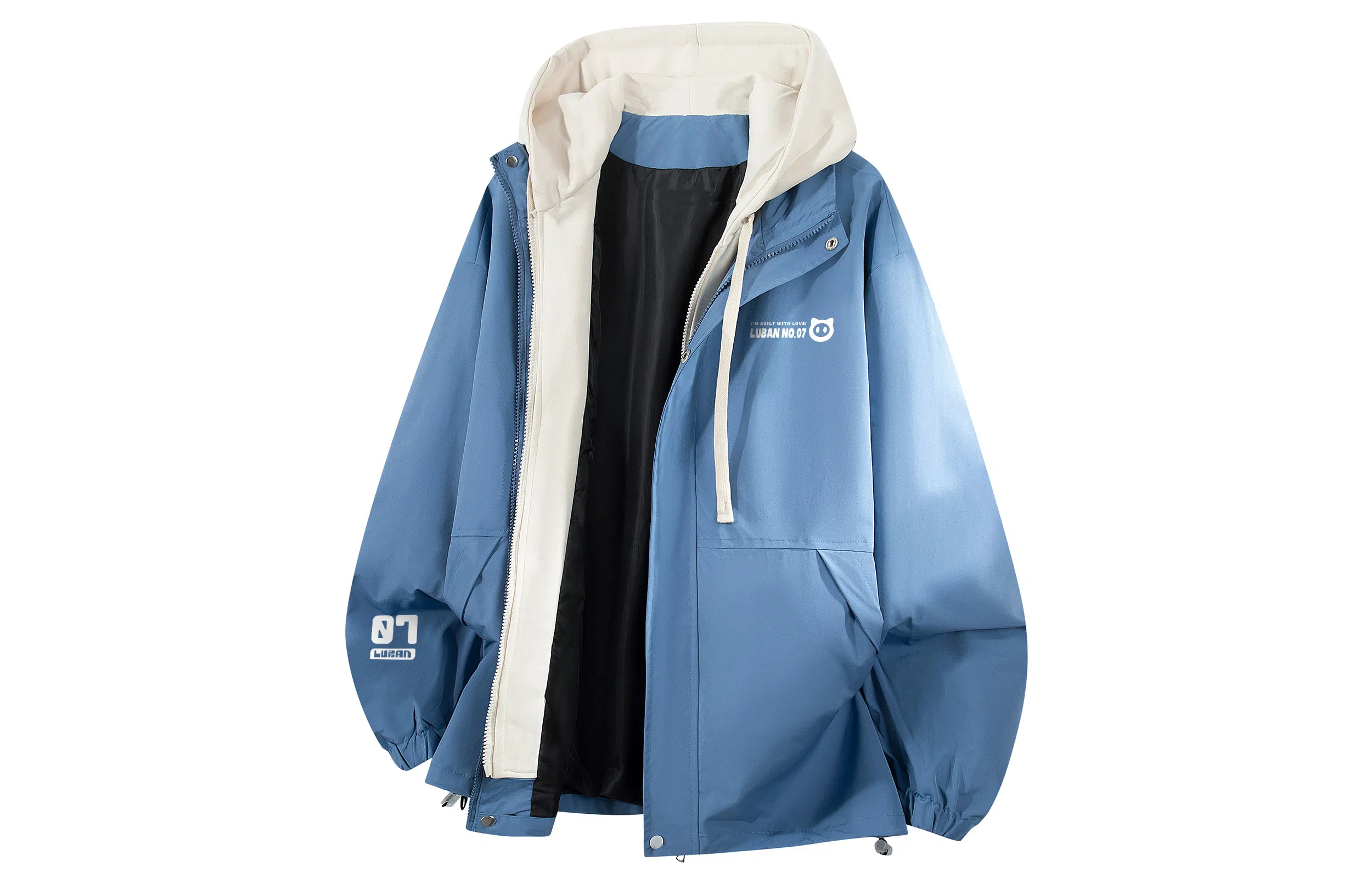 王者荣耀 鲁班七号星空梦想款 美式复古高街假两件基础款撞色拼接连帽长袖高级感户外运动休闲宽松通勤百搭外套夹克 男女同款