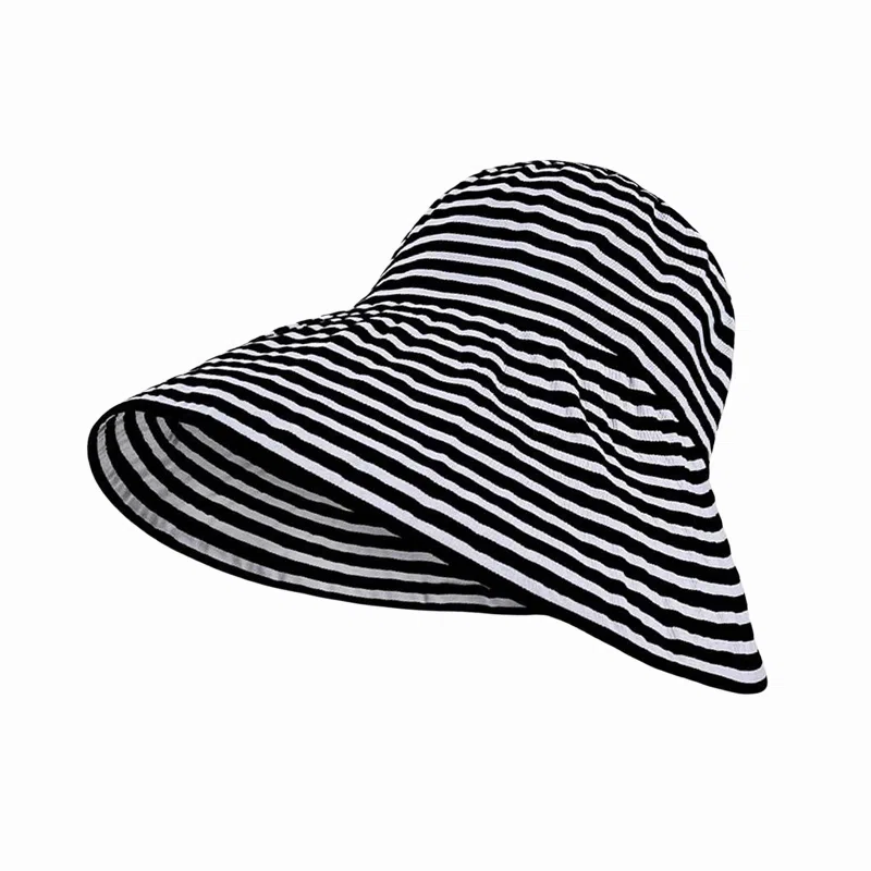 北极绒 日系夏季可折叠条纹防晒时尚百搭大头围显脸小户外出游必备 聚酯纤维 渔夫帽 男女同款情侣款