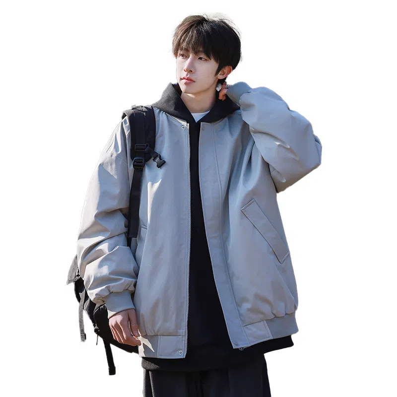 人本 露营登山户外街头防水防风复古纯色棒球领拼接口袋宽松落肩长袖开衫上衣夹克外套 男女同款 太空灰