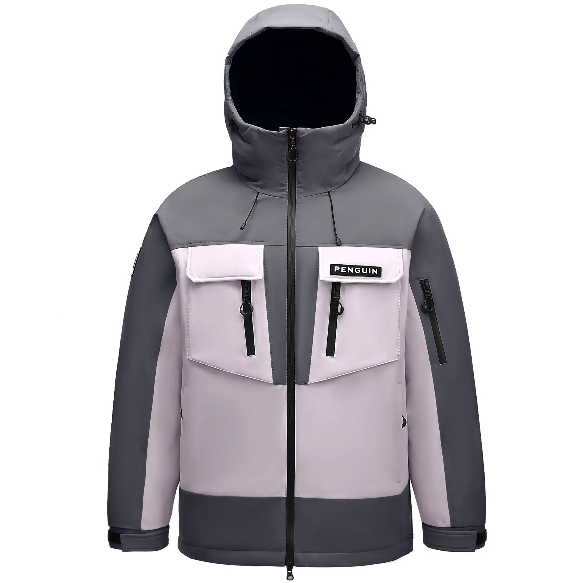 企鹅 户外拼色热能保暖防风工装派克加厚羽绒服 男女同款