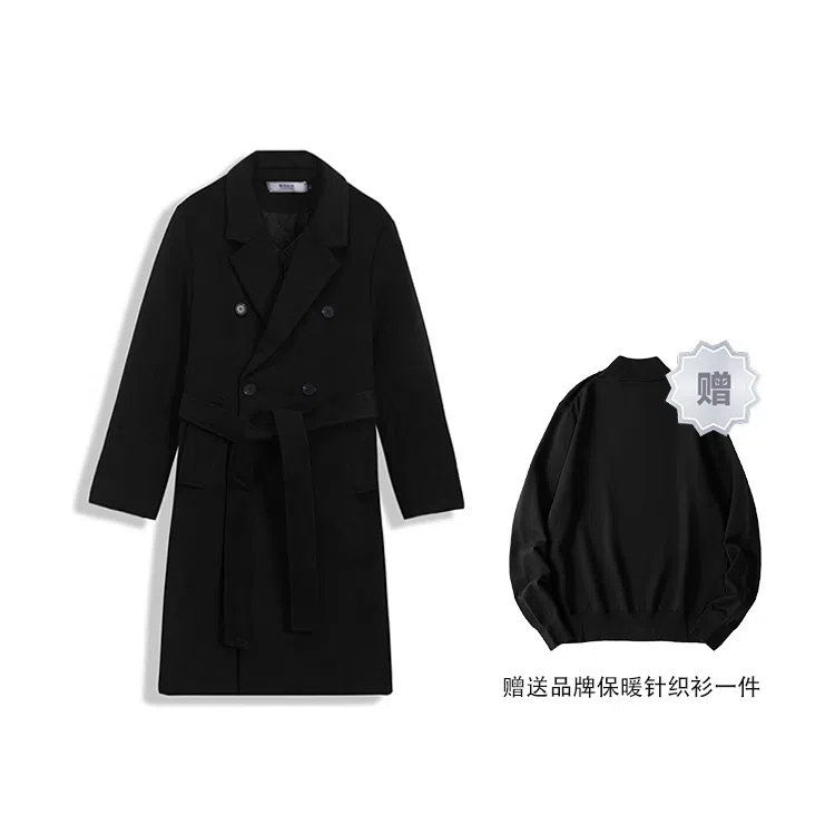 我是大卫 毛呢中长款经典韩版英伦风大衣 男女同款