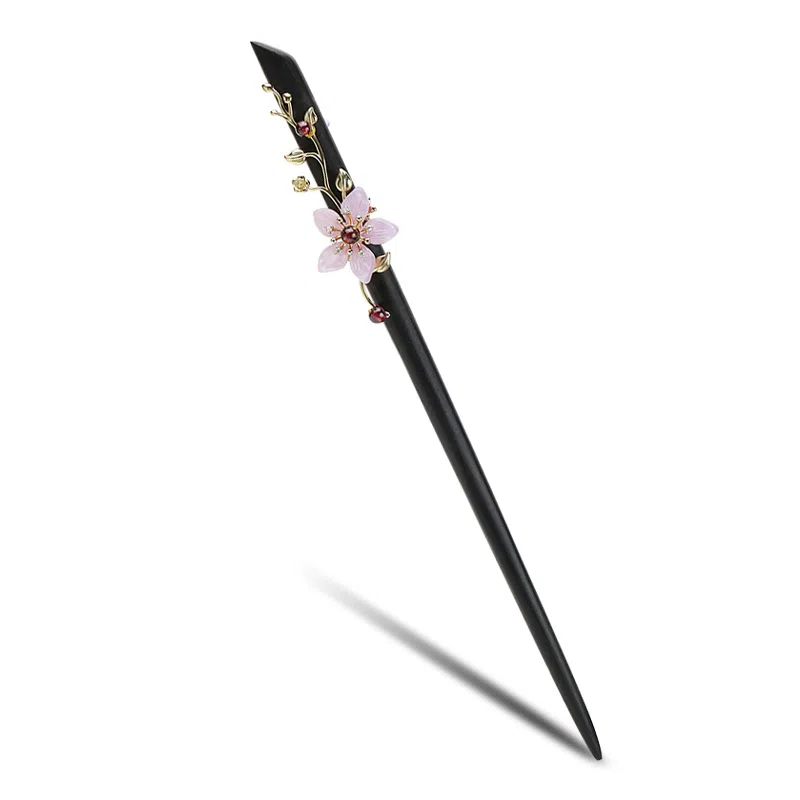 凤凰涅磐 古风新中式簪子木质汉服旗袍木簪日常盘发现代简约  黑檀木 酒红石榴石 发簪 女款 礼物 礼盒