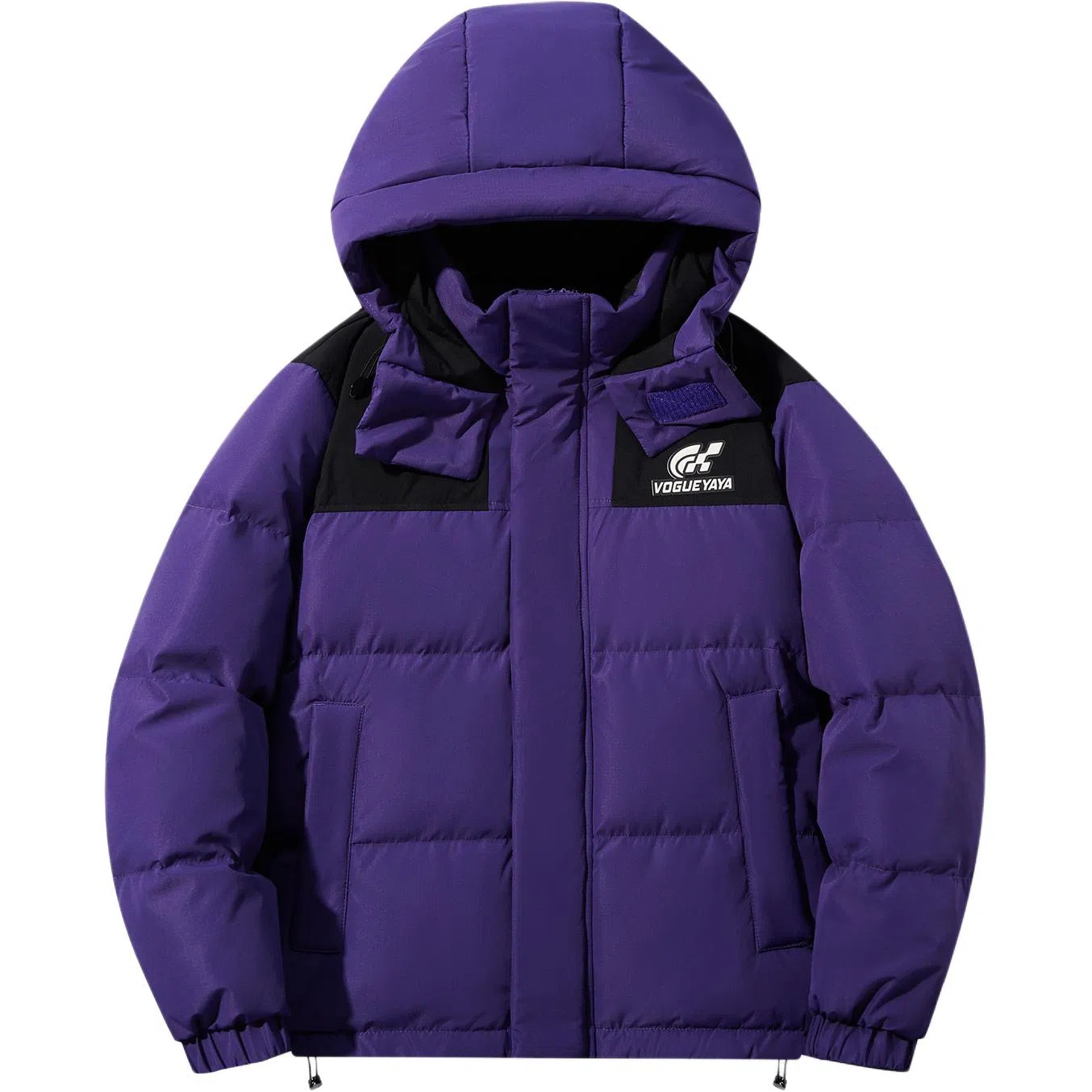 鸭鸭 加厚保暖插色拼接撞色休闲连帽鸭绒套头无性别面包服暗黑羽绒服外套 男女同款