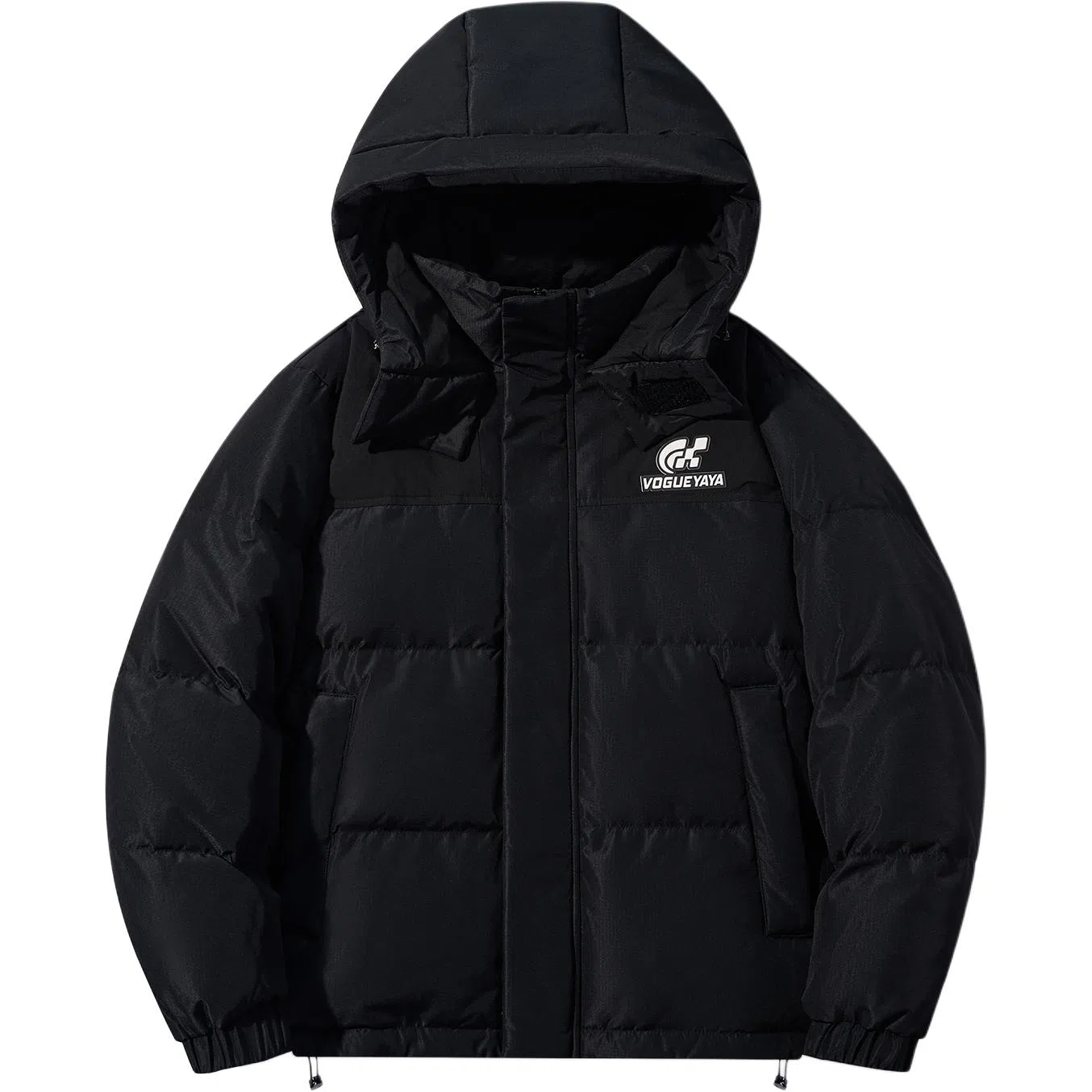 鸭鸭 加厚保暖插色拼接撞色休闲连帽鸭绒套头无性别面包服暗黑羽绒服外套 男女同款