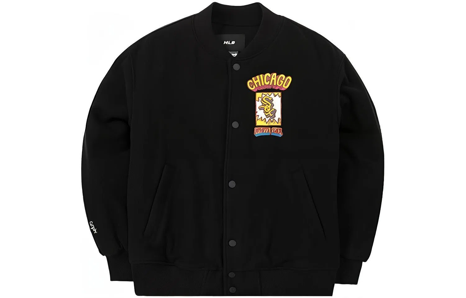MLB Letter Print Baseball Jacket Black