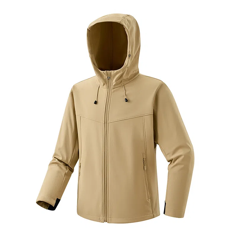 浪莎  软壳休闲户外舒适纯色连帽拉链  防水防风透气冲锋衣 男