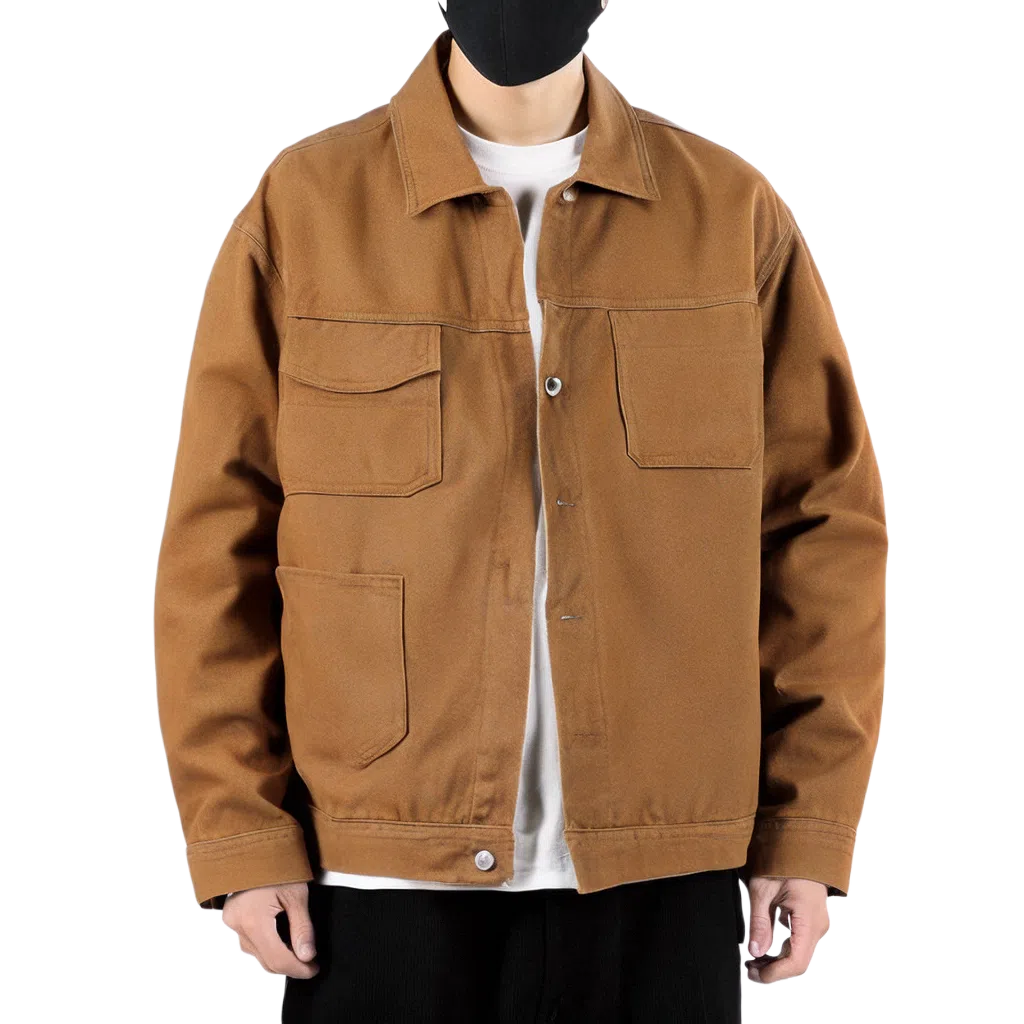 北极绒 潮流宽松翻领牛仔外套 男款 土黄