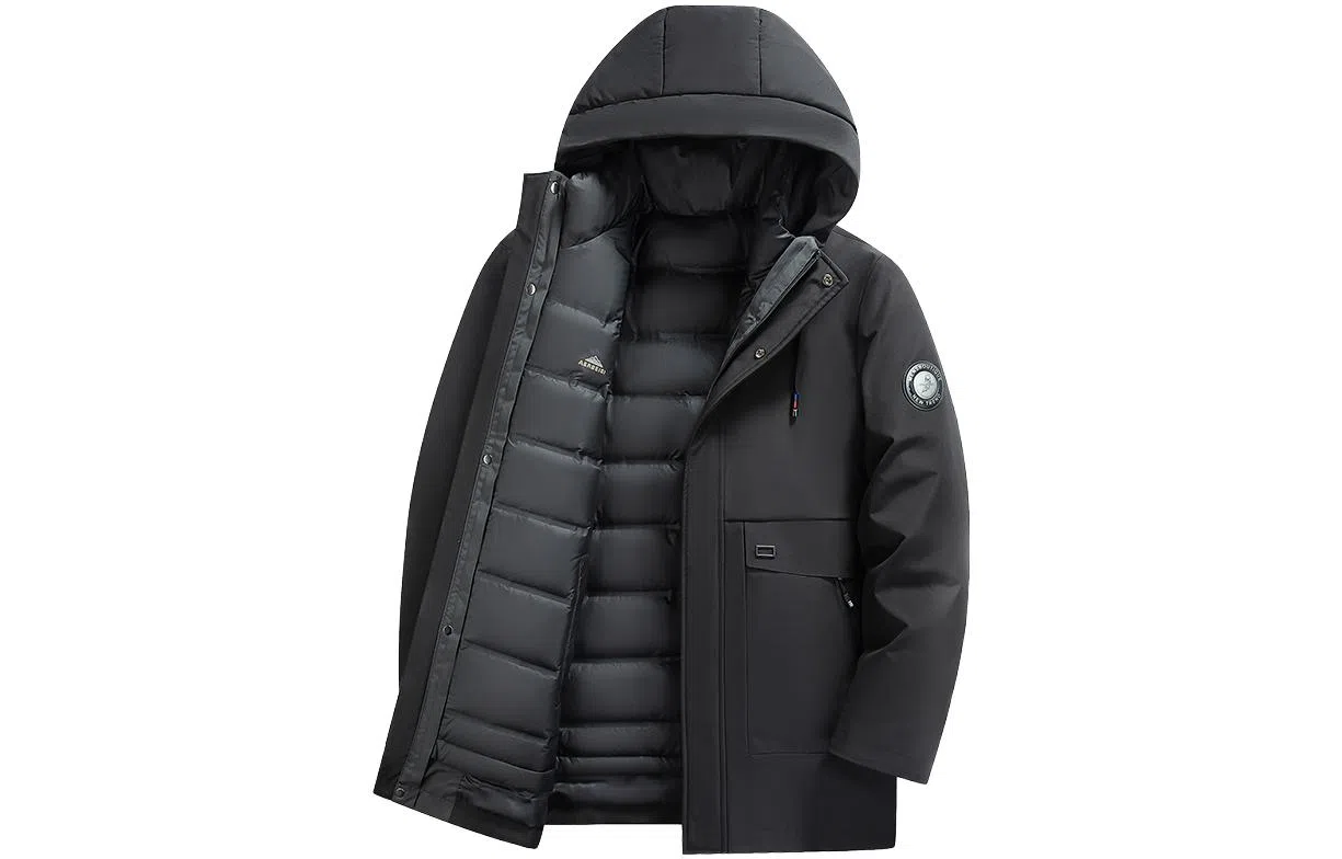 鸭鸭 纯色口袋设计可拆卸内胆羽绒服 男款