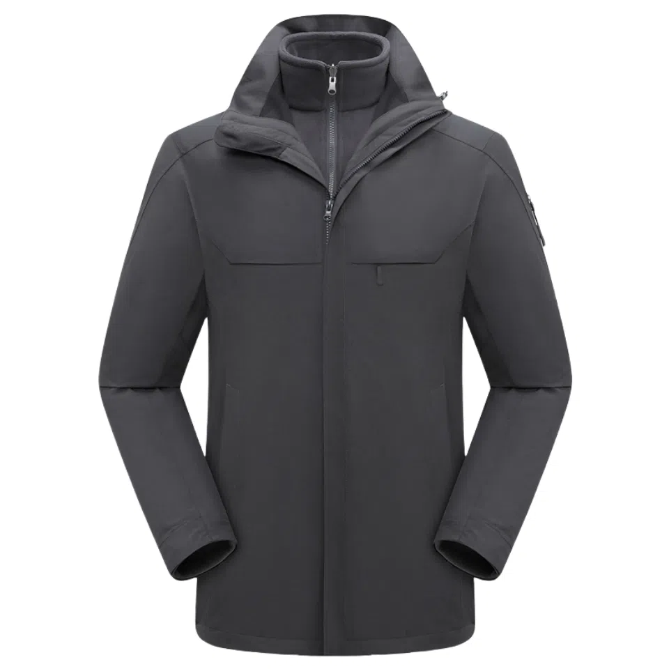 浪莎  纯色连帽舒适拉链  防水防风保暖冲锋衣 男