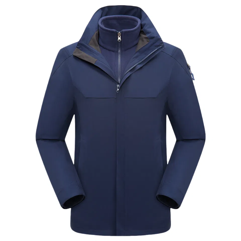 浪莎  纯色连帽舒适拉链  防水防风保暖冲锋衣 男