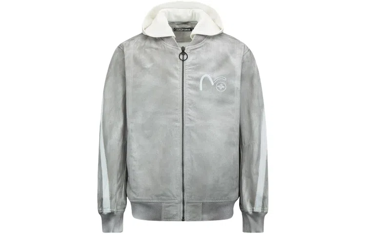 EVISU AW23 Seagull Embroidered Denim Jacket Light Grey