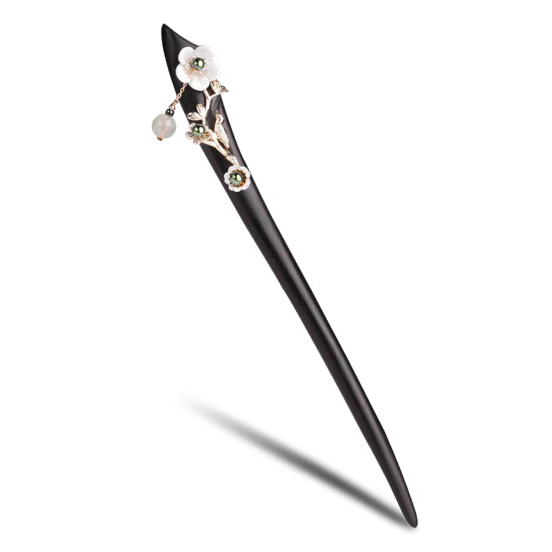 凤凰涅磐 古风新中式簪子木质汉服旗袍木簪日常盘发现代简约  黑檀木 酒红石榴石 发簪 女款 礼物 礼盒