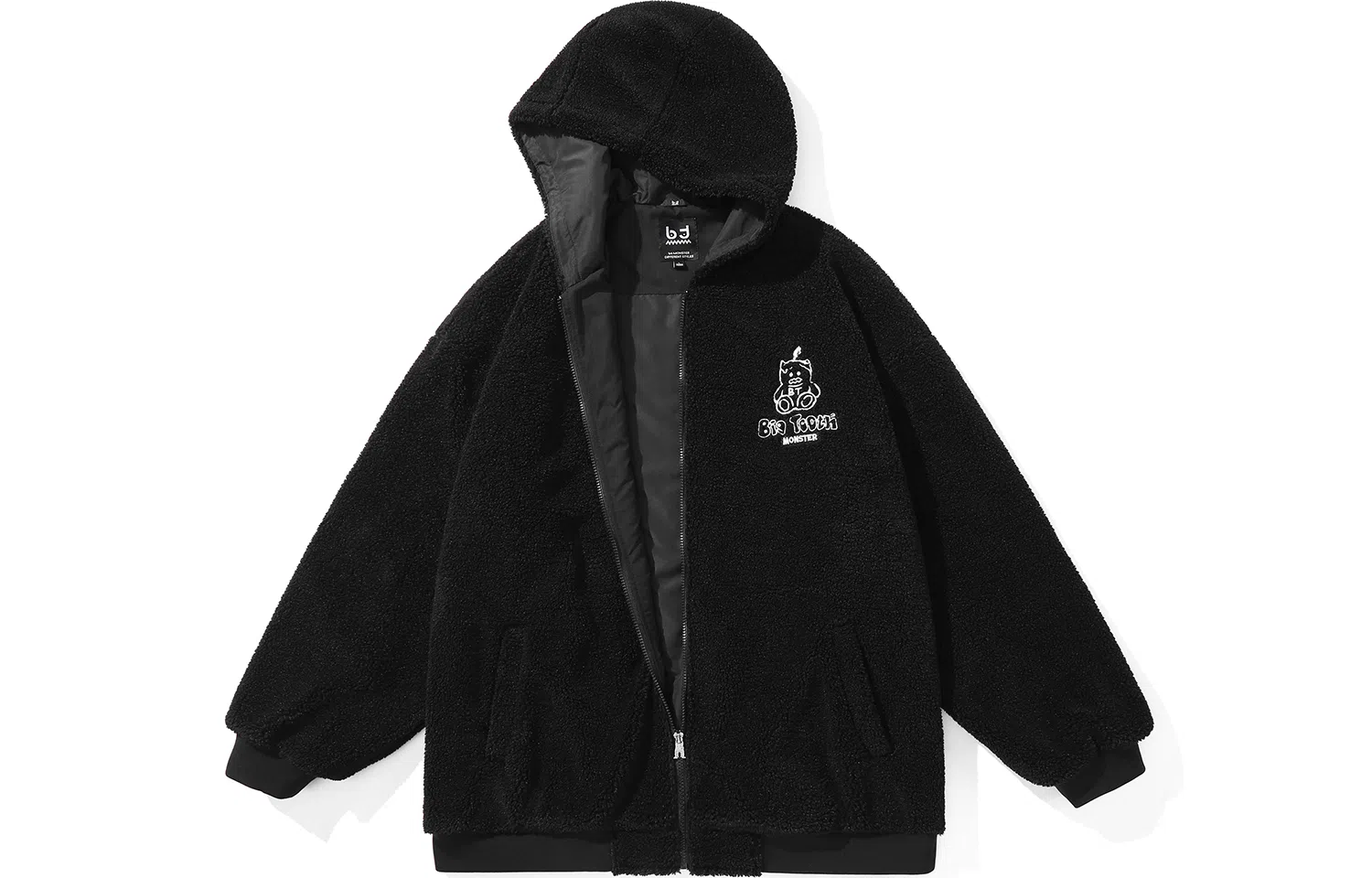 bt Simple Monster Letter Embroidered Fleece Hoodie Jacket