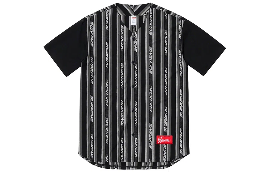 Supreme SS19 Jacquard Logo Baseball Jersey Black logo