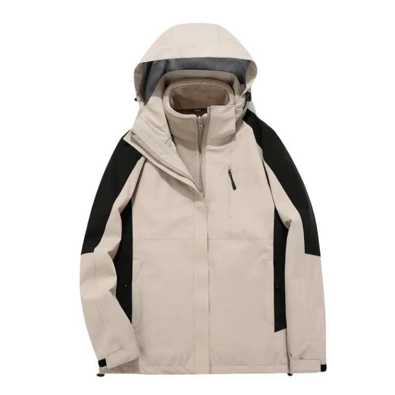 浪莎  户外休闲连帽宽松拉链三合一  防水防风冲锋衣 男女同款