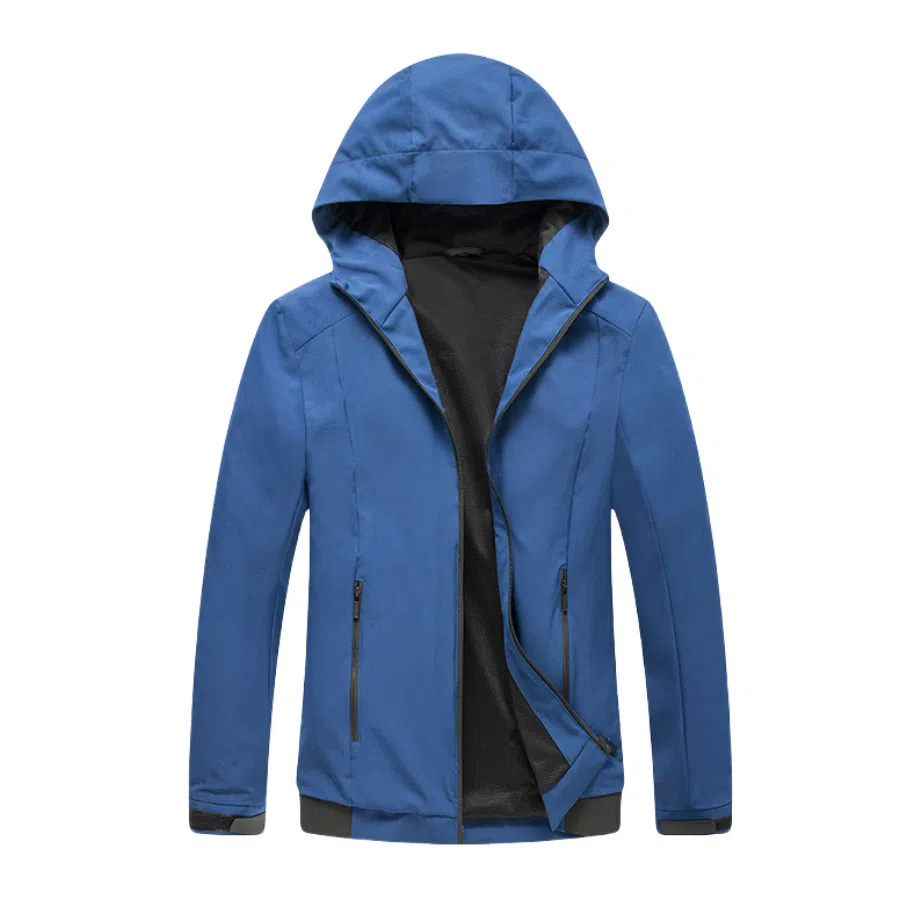 浪莎  纯色连帽拉链  透气防水防风冲锋衣 男
