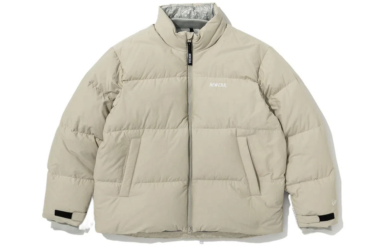 New Era Logo Zip Puffer Jacket Khaki