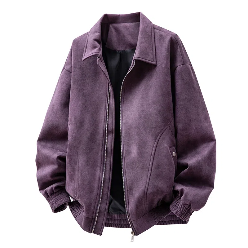 快鱼 美式复古简约潮牌纯色机车风翻领青少年基础款宽松休闲时尚百搭拉链防风长袖外套夹克 男女同款