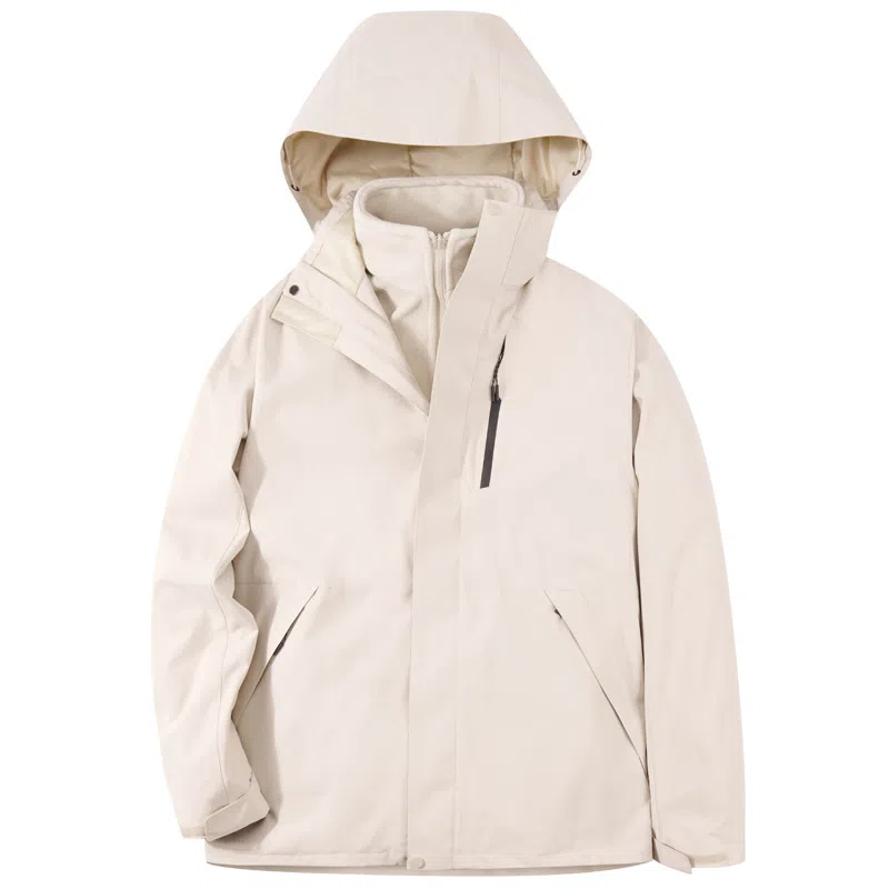 浪莎  户外三合一纯色休闲舒适连帽宽松拉链  防水防风保暖冲锋衣 男女同款