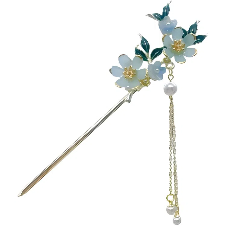 【遇见春色】 指尖瑰宝 古风花朵发饰中式高级感汉服旗袍盘发步摇珍珠流苏优雅气质 镀银 发簪 女款